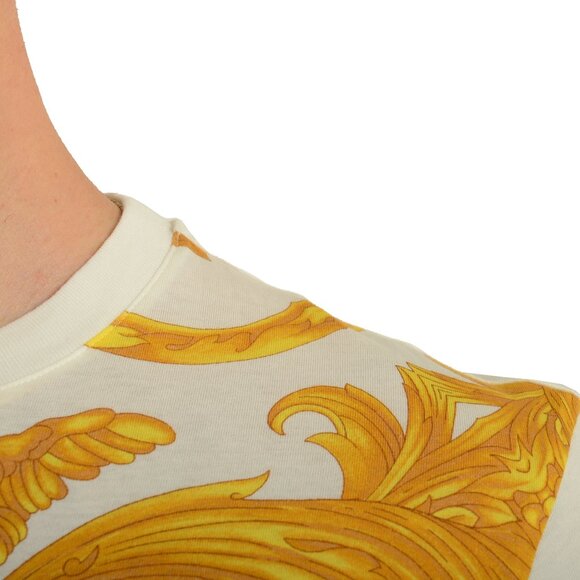 Versace Men's White & Gold Heritage Logo Print Short Sleeve T-Shirt US M IT 50 - Picture 4 of 6